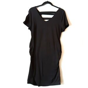 Full Moon Maternity Black V-Neck Ruffled Sheath Dress